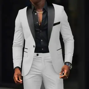 Casual 2 Piece Men Wedding Suits Solid Slim Fit Shawl Lapel Blazer Pant Designs Party Prom Suits Man Business Wear Suit Menswear Formal Slim Fit Two-Piece Men's Tuxedo Suit Long Sleeve Workwear business casual outfits Wetsuit Grey 22_Gray linen suit