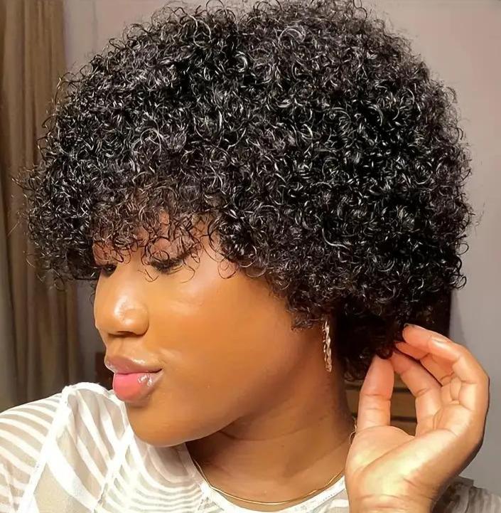 Glueless Kinky Curly Bob Wig for Women | Soft 4 Inch Short Jerry Curls with Machine-Made Cap, Comfortable Fit & Afrocentric Style
