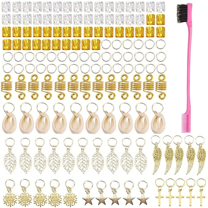 140 PCS Loc Hair Jewelry for Women Braids, Dreadlock Accessories Metal Sliver Gold Hair Cuffs Decorations