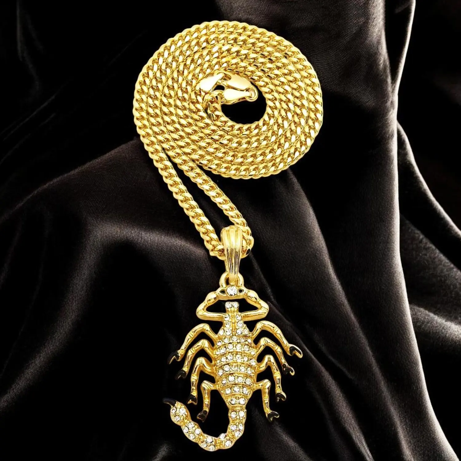 MaxBling81 Unisex,Men, Women SCORPION CZ Iced Pendant & 18" 20" 24" Box Cuban Rope Brass Chain Hip Hop Style Necklace, Iced Out Jewelry, Daily Wear Necklace, Jewelry For Women, Necklaces For Women