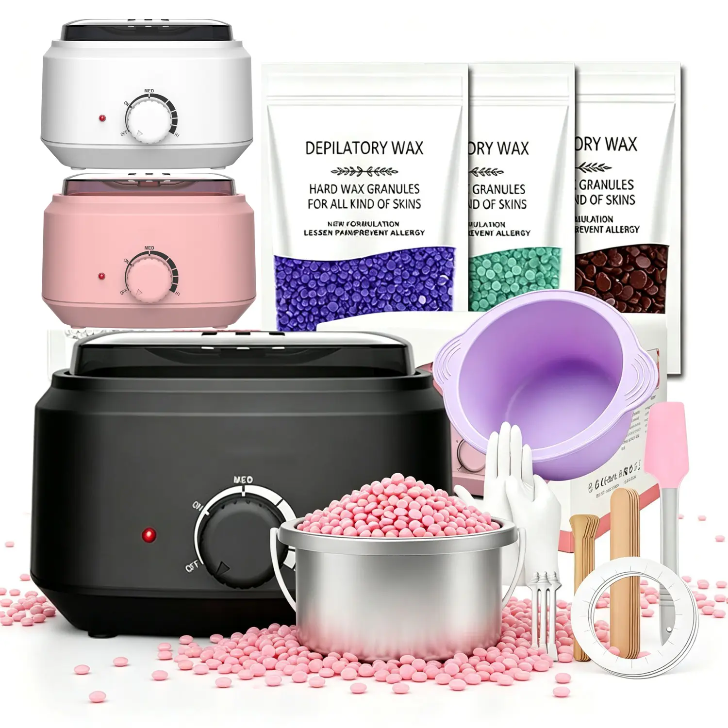 Wax Kit Digital Hair Removal Waxing Kit for Women & Men Hot Wax Warmer Pot for Face, Eyebrow, Body, Brazilian, Bikini, Sensitive Skin Waxing Machine with Accessories for Home Salon