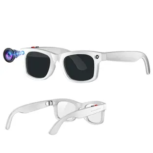 White/Black Smart Glasses with Camera (5MP Interpolation ), 2MP Anti-shake Camera , 1080P Video Recording Sport Glasses,  AI Assistant, AI Translation, Hands-Free Calls, Music, 3 Lenses (Transparent Anti-blue Lenses + Sunglasses Lenses+Brown Lenses)