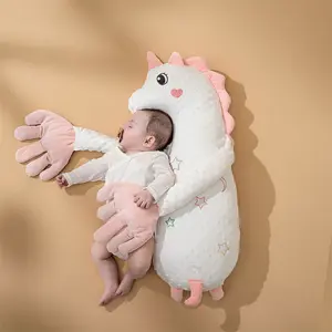 Infant Unicorn Shaped Soothing Sleep Pillow, 3-Mode Automatic Patting + Red Bean Hot Pack Flapper Design, Plush Anti-Roll Positioning Pillow for Newborns & Babies (Comforting /Sleep Modes)