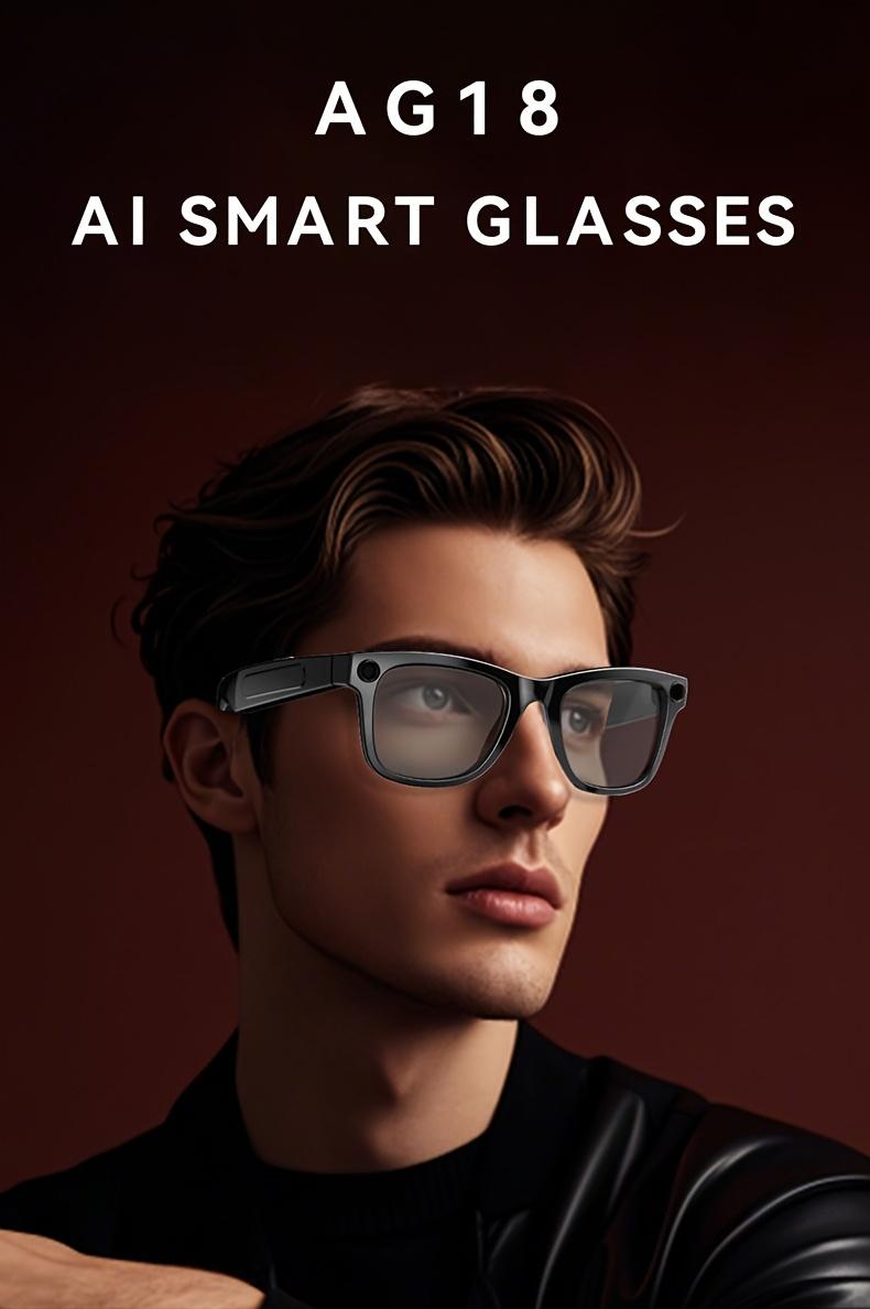 AI Smart Glasses with Camera, 8MP HD Bluetooth Camera Glasses, 2K Video Recording Sunglasses for Women Men, Real Time Translation, Voice Assistant, Open-Ear Audio for Travel, Work Vlog