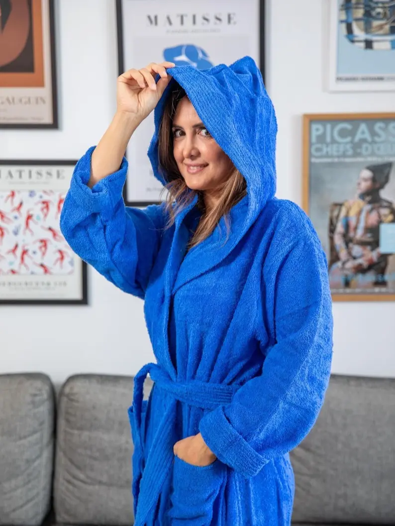 Women's Hooded Turkish Cotton Terry Bathrobe Long