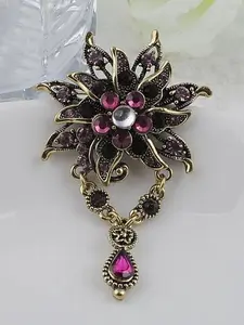 Multicolor Water Drop Rhinestone Brooches, Badge with Pins, Large Floral Brooch for Women, Fashion Jewelry Accessory