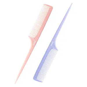 RHOS Medium Tooth Detangling Comb Set for Curly/Straight/Short/Thick Hair, Wet & Dry Use - Pink & Purple, rat tail, quick fix beauty