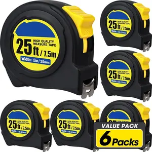 Tape Measure 25 Ft, 6 Pack Bulk Easy Read Measuring Tape, Retractable Measurement Tape 25 Ft by 1 In, Ideal for DIY Projects and Home Use