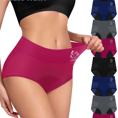 Morelect Women's 8pcs High-Waisted Leak-Proof Period Underwear - Nylon Mesh Knit, Moisture-Wicking, Breathable Solid Plain Set for Summer Comfort, Daily Wear, Work (Women's Underwear)