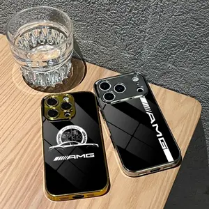 PIKPAKA M-Mercedes-BenzS Sports Car Logo Luxury Phone Case, Cover For IPhone 17 16 15 14 13 12 Pro Max Plus Electroplated Metal Bumper Case Slim Tempered Glass Back Advanced Materials Shockproof Anti-Scratch