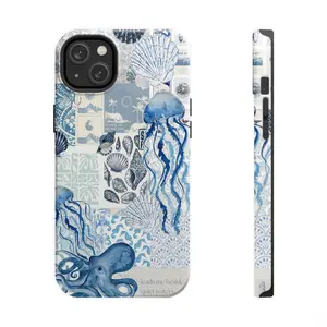 Blue Ocean Jellyfish Octopus iPhone Case |   Sea Shell Coral Aesthetic Phone Cover |   Marine Retro Art for iPhone 7 8 X 11 12 13 14 15 16 and Samsung S21 S22 S23 S24 Protection Starry Cellphone Protective iphone  17  pro  cas Compatible with Samsung Gala