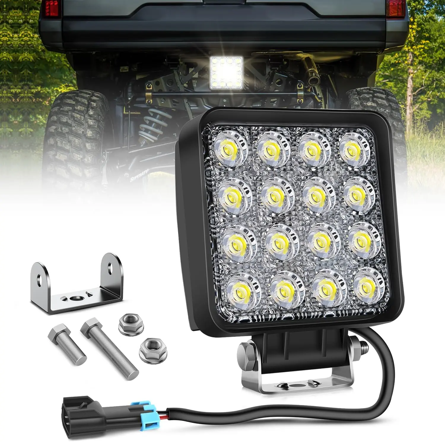 Nilight 48W Super Bright Aluminum Alloy Flood LED Car Lights Kit - Plug-and-Play Driving Light Strip, Auto On/Off Rear Reverse Accessory for 2018-2024 Polaris Ranger 1000 XP, Ranger 1000 XP Crew Tractors, Offroad Light Bars & Work Lights