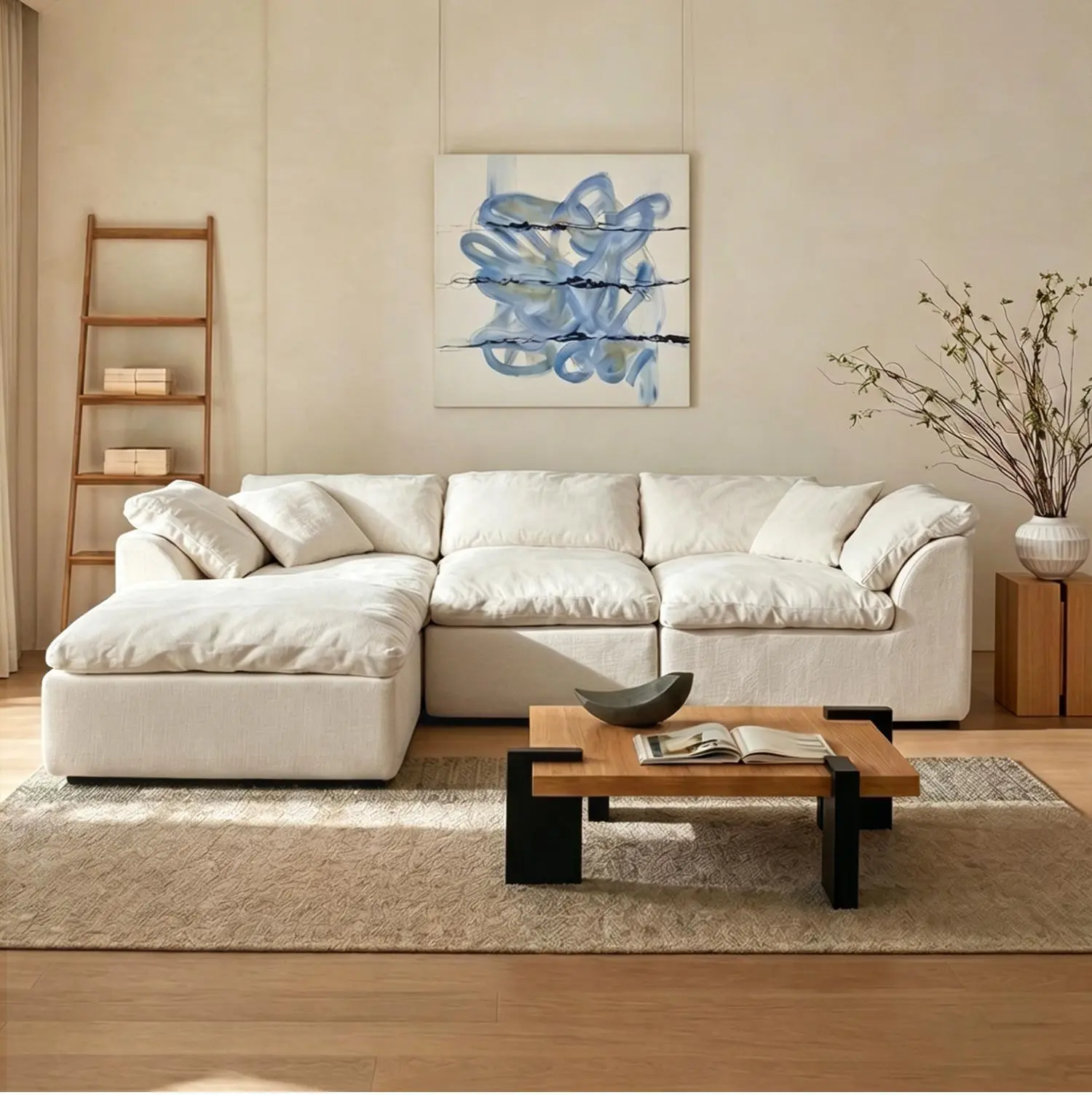Cloud Couch Sectional for Living Room,Modular L Shaped Boneless Sofa with Chaise,Compressed No Assembly Couch,Deep Seat Chenille Upholstered Convertible Sofa Bed