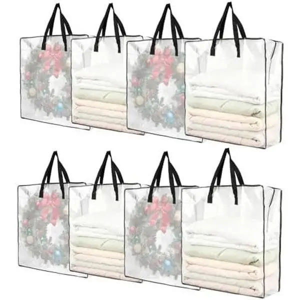 8 Pack Plastic Christmas Wreath Storage Bags with Handles & Zipper - Home Organizers, Container, Organiser for Holiday Decor Storage Boxes & Bins