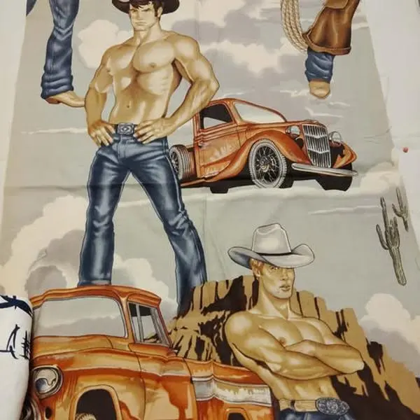 Alexander Henry Cowboy Fabric Fat Quarter Pin-Up Western Hunk OOP Designer Cotton with Classic Pickup Truck and Cactus Motif