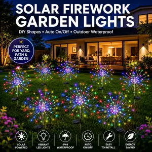Solar Garden Lights Outdoor, 150LED Firework Lights for Summer, Waterproof Solar Fairy Lights with 8 Lighting Modes, Decorative Twinkle Lights for Garden, Yard, Patio, Pathway, Lawn & Outdoor Decor