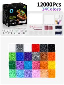 2.6mm Mini Perler Melting Beads Kit, 12000Pcs 24Colors Arts and Crafts Supplies, Pixelated DIY Charms Maker for 8+ Teens, Birthday Gift for Parties & Classroom Projects