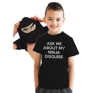 Youth Ask Me About My Ninja Disguise T Shirt Funny Cool Costume Novelty Gift Tee for Kids Funny T Shirts Ninja Tops for Kid Funny Flip Short Sleeve Novelty Tees for Kids Black