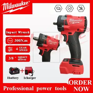 Milwaukee M18 3/8" Square Drive Brushless Cordless Impact Wrench - 300m Max Torque, Stepless Speed, Tool Only or Kit with 1 Battery & Charger for Automotive Repair, Maintenance