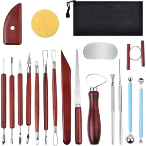 18 count Clay Sculpting Tools, Basic Clay Pottery Carving Tool Kit with Wooden Handles and Tool Bag