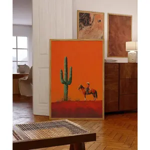 Cowgirl Minimalist Boho Poster, Vintage Southwestern Art, Cowboy Wall Print, Terracotta Sunset, Retro Boho Cowgirl Decor