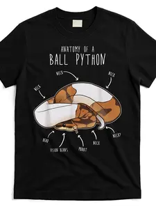 7.5oz Spot Ball Python Anatomy Fun Reptile Snake Lover T-Shirt, Unisex Summer Short Sleeve Print Tee, Casual Loose-Fit Long Top