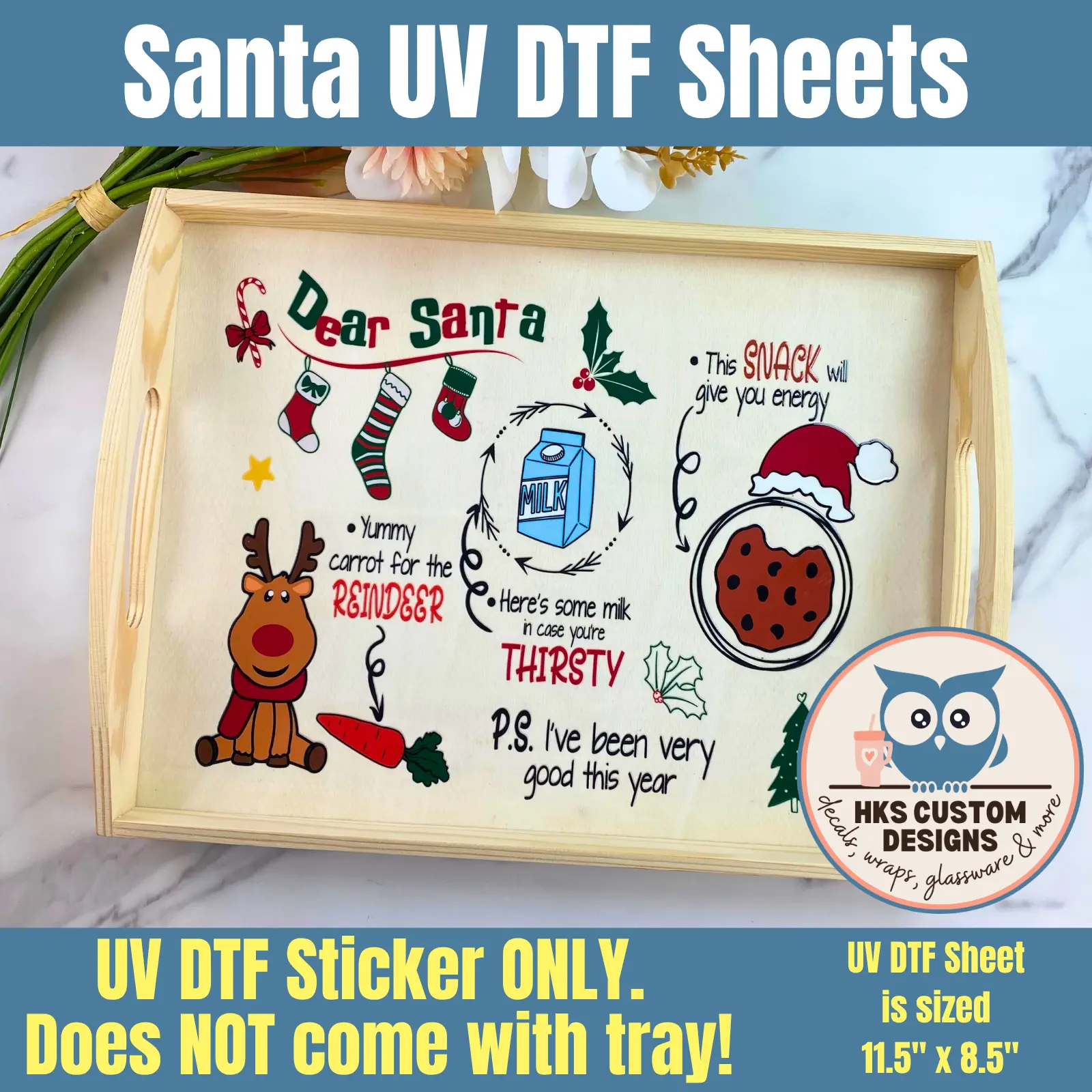 Santa Tray UV DTF Sheets, UV DTF Sticker, Sticker, Christmas