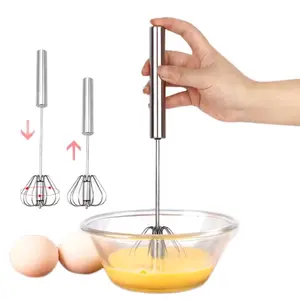 Stainless Steel Manual Hand Mixer Self Turning Egg Stirrer for Egg Beating - Kitchen Utensil - Utensils Whisk