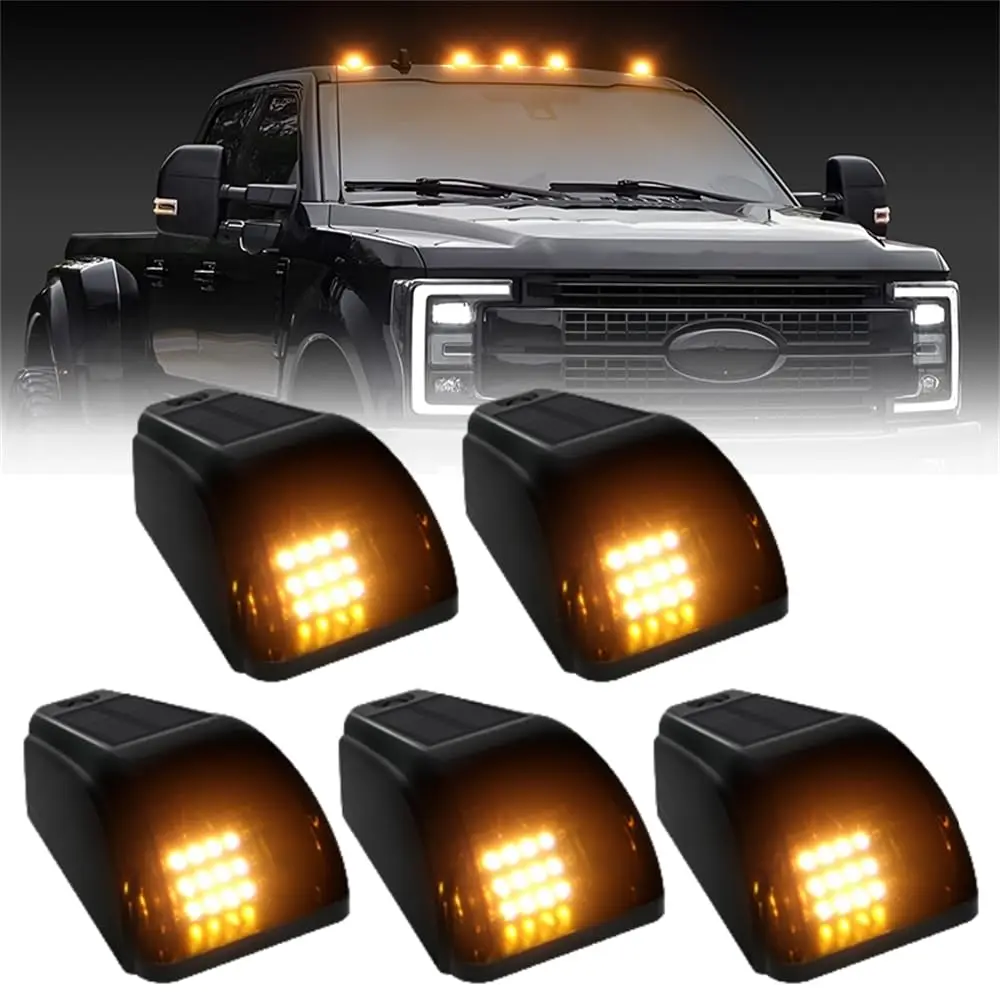 2025 New Yellow Light Solar Powered Cab Lights for Truck 5 pcs, Wireless Solar Cab Lights for Truck Solar roof Lights cab light