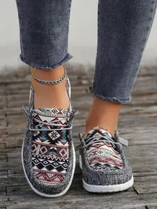 Women's Boho Style Ethnic Random Pattern Slip on Sneakers, Casual Comfortable Round Toe Shoes for Daily Wear, Perfect for Women and Outdoor, As Gift for Wife, Girl Friend, Daughter