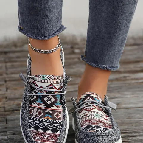 Women's Boho Style Ethnic Random Pattern Slip on Sneakers, Relaxed Footwear, Casual Comfortable Round Toe Shoes for Daily Wear, Perfect for Women and Outdoor, As Gift for Wife, Girl Friend, Daughter