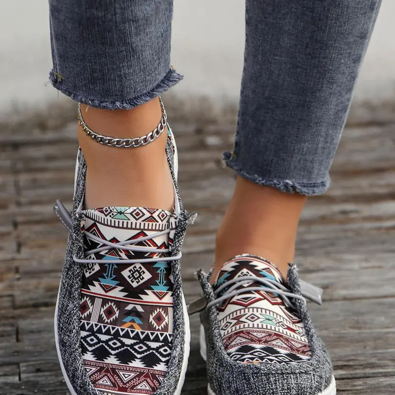 Women's Boho Style Ethnic Random Pattern Slip on Sneakers, Relaxed Footwear, Casual Comfortable Round Toe Shoes for Daily Wear, Perfect for Women and Outdoor, As Gift for Wife, Girl Friend, Daughter