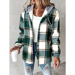 Women's Retro Plaid Jacket All-Season Layering Machine Washable Non-Stretch Coat for Everyday & Formal Outfits Elegant Women's Outerwear Versatile Layering Piece Grey Long Sleeve Tops