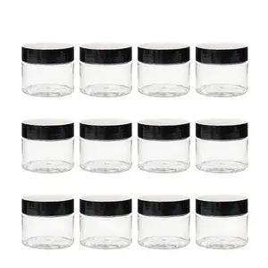 12pcs 50ml Clear Plastic Cosmetics Jar Makeup Box with Black Cap Travel Face Cream Bottle Container Refillable Empty Makeup Jar, Organiser