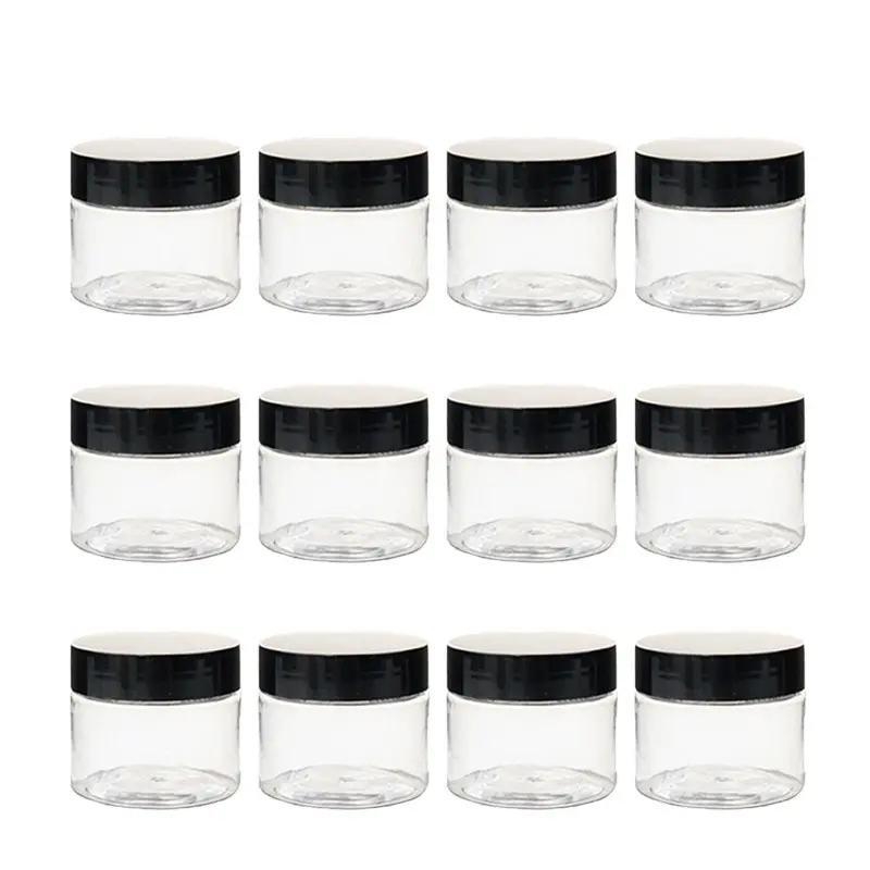 12pcs 50ml Clear Plastic Cosmetics Jar Makeup Box with Black Cap Travel Face Cream Bottle Container Refillable Empty Makeup Jar, Organiser, Plastic Containers