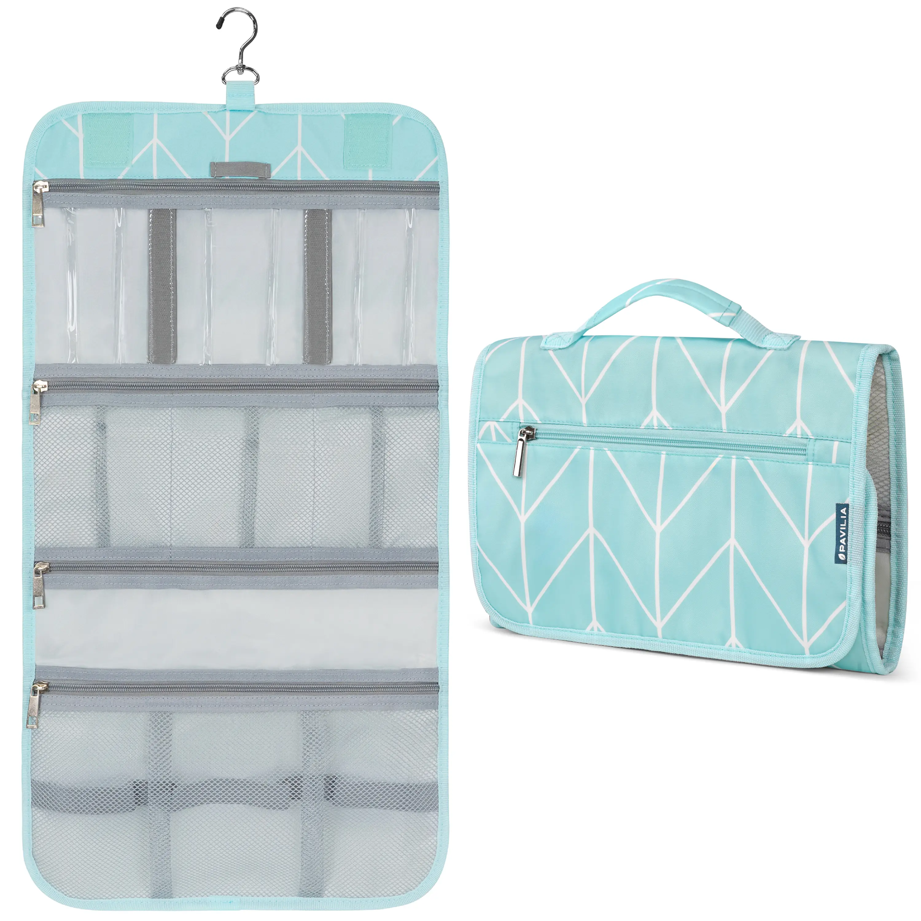 PAVILIA Hanging Toiletry Bag Men Women, Travel Kit Foldable Large Toiletries Organizer, Roll up Cosmetics Makeup Bag Accessories, Waterproof Essentials Dopp Case