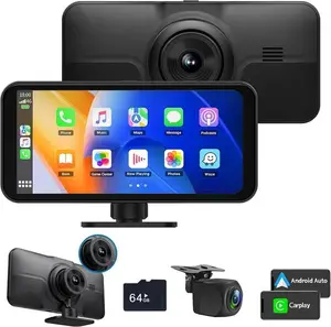 Wireless Carplay Stereo with 4K Dash Cam, Portable 6.25'' Apple Carplay & Android Auto Car Touch Screen, 1080P Backup Camera, 64GB TF Card, GPS Navigation, Mirror Link, FM, Bluetooth