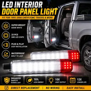 LED Door Panel Courtesy Lights Door logo light for Chevy Silverado GMC Sierra Yukon C1500 C2500 C3500 | Interior Door Warning Lamp Replacement 15021517 15021518 | Plug & Play White SMD LED Lights 2PCS