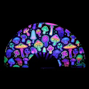 Trippy Mushroom UV-Reactive Hand Fan | Foldable Bamboo Ribs | Premium Polyester Fabric | Matching Holster | Rave Fan | Festival Fan Colorful Lightweight Light Decor Accessory Foldable Cooling Wooden Foldable Cooling Wooden