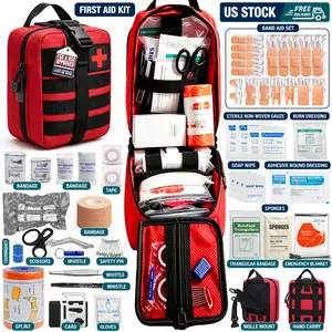First Aid Kit, Versatile Emergency Medical Kit, Professional Grade Outdoor Survival Kit - Includes Scissors, Tweezers, Splint, Adhesive Bandages, Whistle & More - Ideal for Hiking, Camping, Hunting, Car, Boat, Travel & Exploration, Perfect Gift