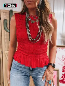 Summer Daily Comfort Western Style High Elasticity Tight-Fit Sleeveless Round Neck Tank Top, Casual Wear, Breathable Fabric