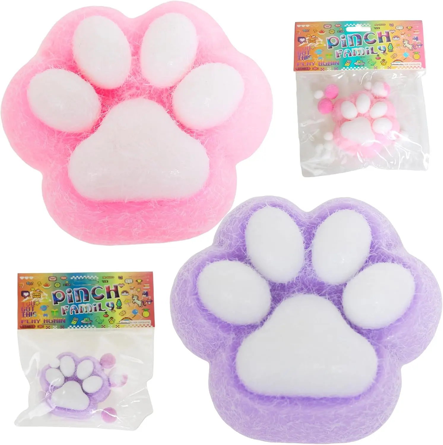 Unisex 2-Piece Cat Paw Squishy Toys - 3.15-Inch Cute Kitty Sensory Fidget Squeeze Balls, Soft Sticky Stress Relief Toys for Friends, Family (Any Occasion Sensory Fidget Gift)