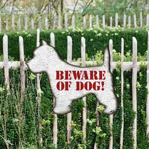 Designocracy MA991223 Wooden 18x18 in. Beware of Dog White Puppy House Number Wall Sign - Home Decor, Artwork, Gift Decoration
