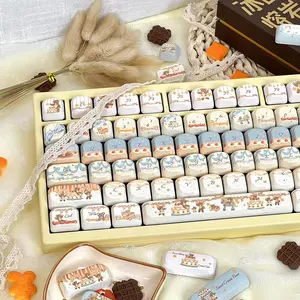 135-Key PBT Creamy Bear Keycaps, MOA Profile, Five-Sided Dye-Sublimation Cartoon Keycap Set, Compatible with Cherry MX Switches for Mechanical Gaming Keyboards