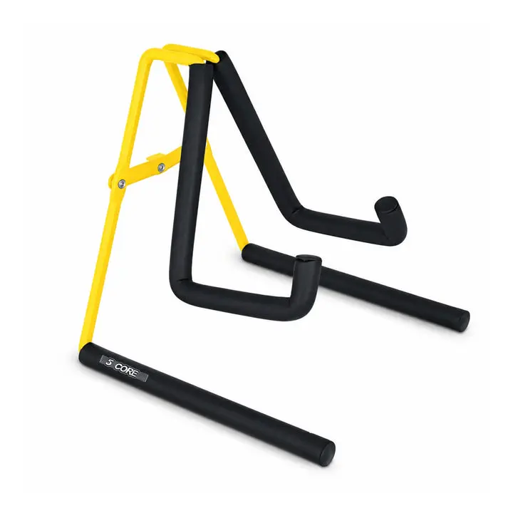 5 Core A-Frame Metal Ukulele Stand Holder - 1x Ukulele Stand, Soft Padded Arms, 8in x 9in x 9in, 1.5lb, Supports Banjo, Mini Guitar, Violin, Yellow, Ideal for Classroom Use, 8 Inches X 9 Inches X 9 Inches