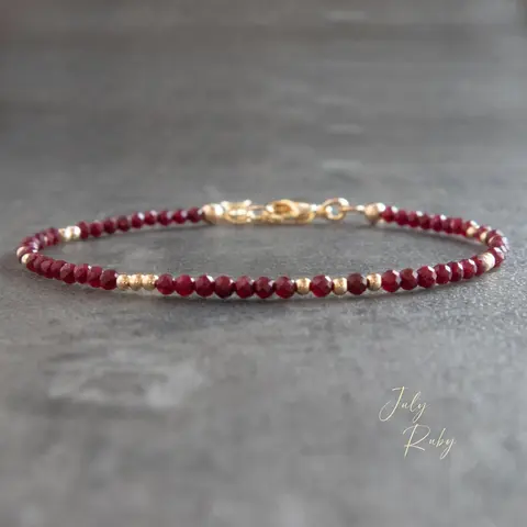 Women's Sofia 2mm Red Natural Stone Bracelet-Anklet, Handmade Dainty Faceted Gemstone Jewelry, Adjustable Fit Minimalist Valentine’s Gift (crystal jewelry, natural crystal bracelets & anklets), Beaded