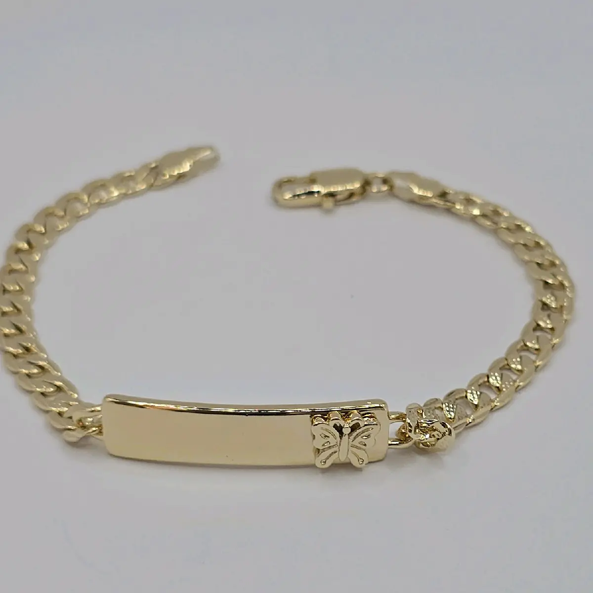 ID BRACELET WITH BUTTERFLY cuban link style fashion bracelet gold-plated 8"inches ENGRAVING AVAILABLE leave a note with your name