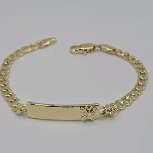 ID BRACELET WITH BUTTERFLY cuban link style fashion bracelet gold-plated 8"inches ENGRAVING AVAILABLE leave a note with your name