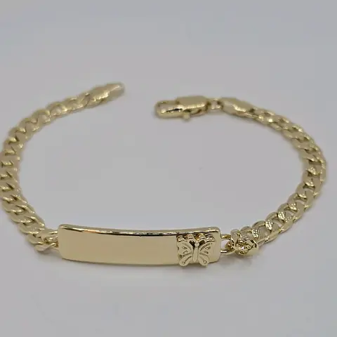 ID BRACELET WITH BUTTERFLY cuban link style fashion bracelet gold-plated 8"inches ENGRAVING AVAILABLE leave a note with your name