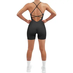 SUUKSESS Women Strappy Romper Seamless Jumpsuit Tummy Control Padded Sports Bra